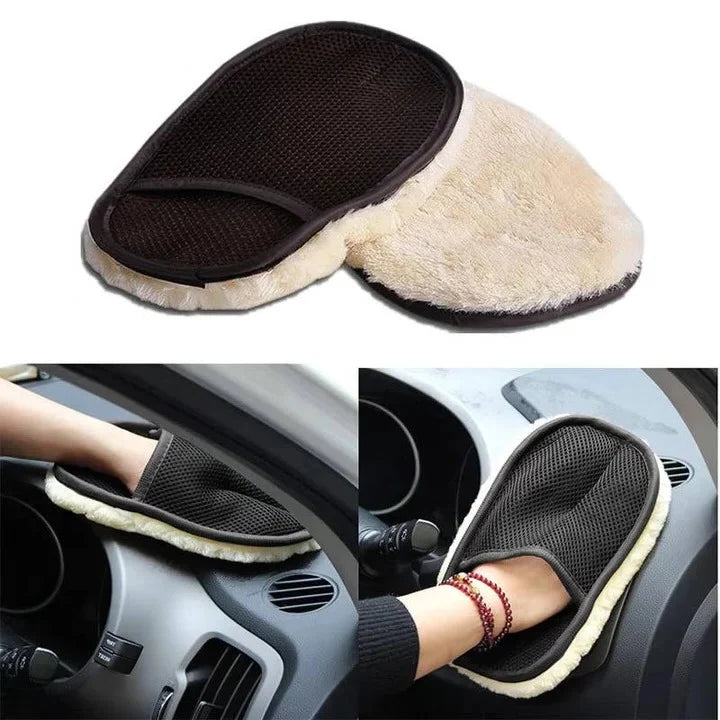 Microfiber Car Cloth Dual-Sided Wool-Trim & Mesh Elastic Wristband