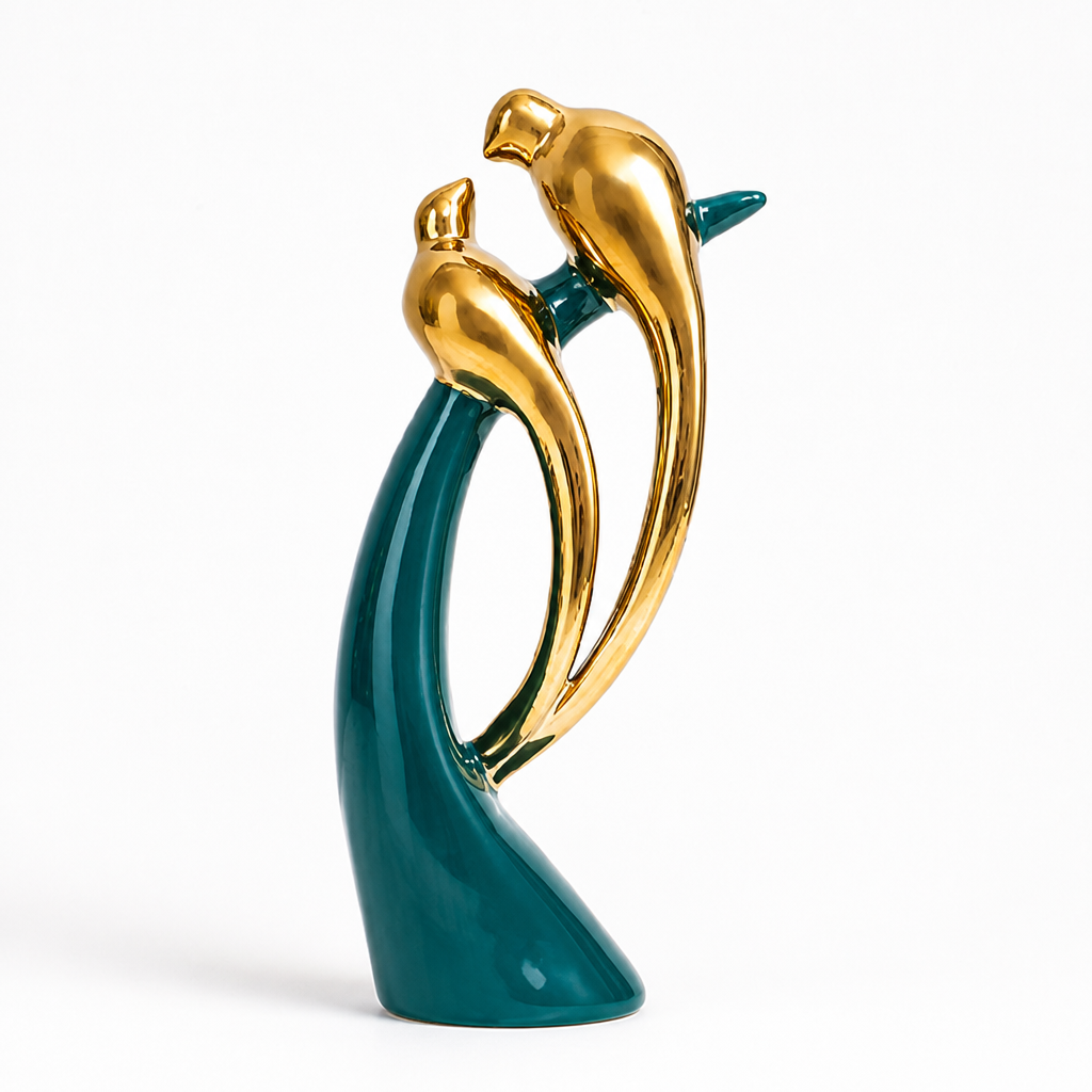 Modern Ceramic Lovebird Sculpture