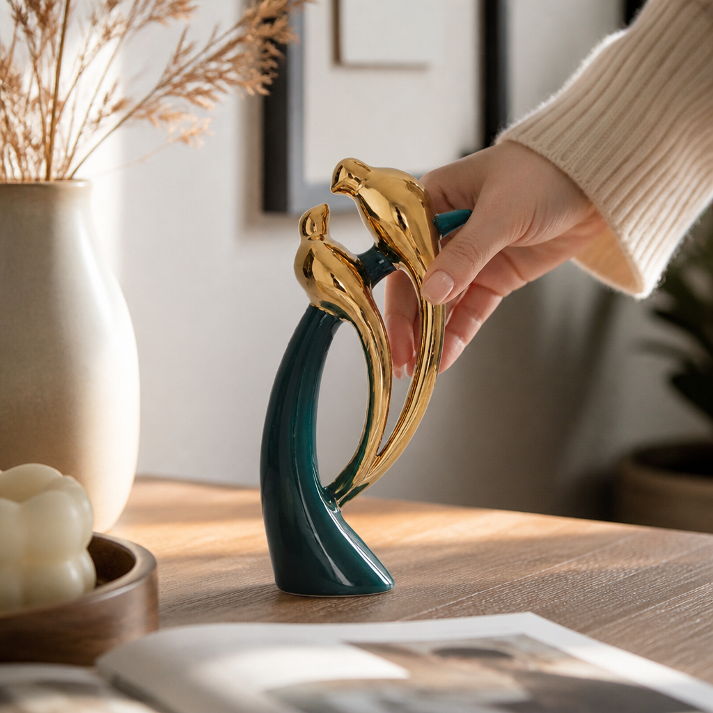 Modern Ceramic Lovebird Sculpture