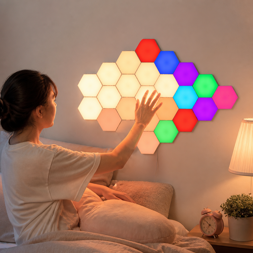 Modular Touch Responsive RGB Hexagonal LED Panels With Remote
