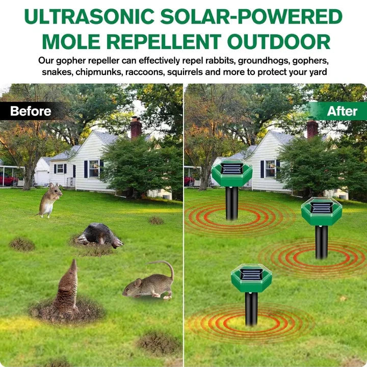 Mole Deterrent Stakes Solar Powered Ultrasonic Set of 4