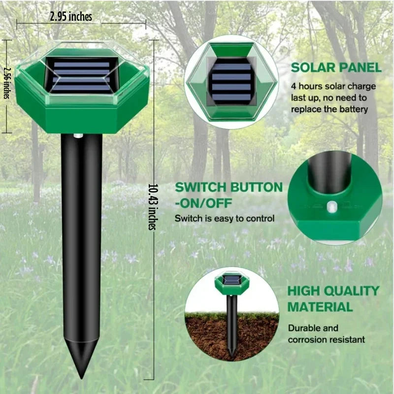 Mole Deterrent Stakes Solar Powered Ultrasonic Set of 4