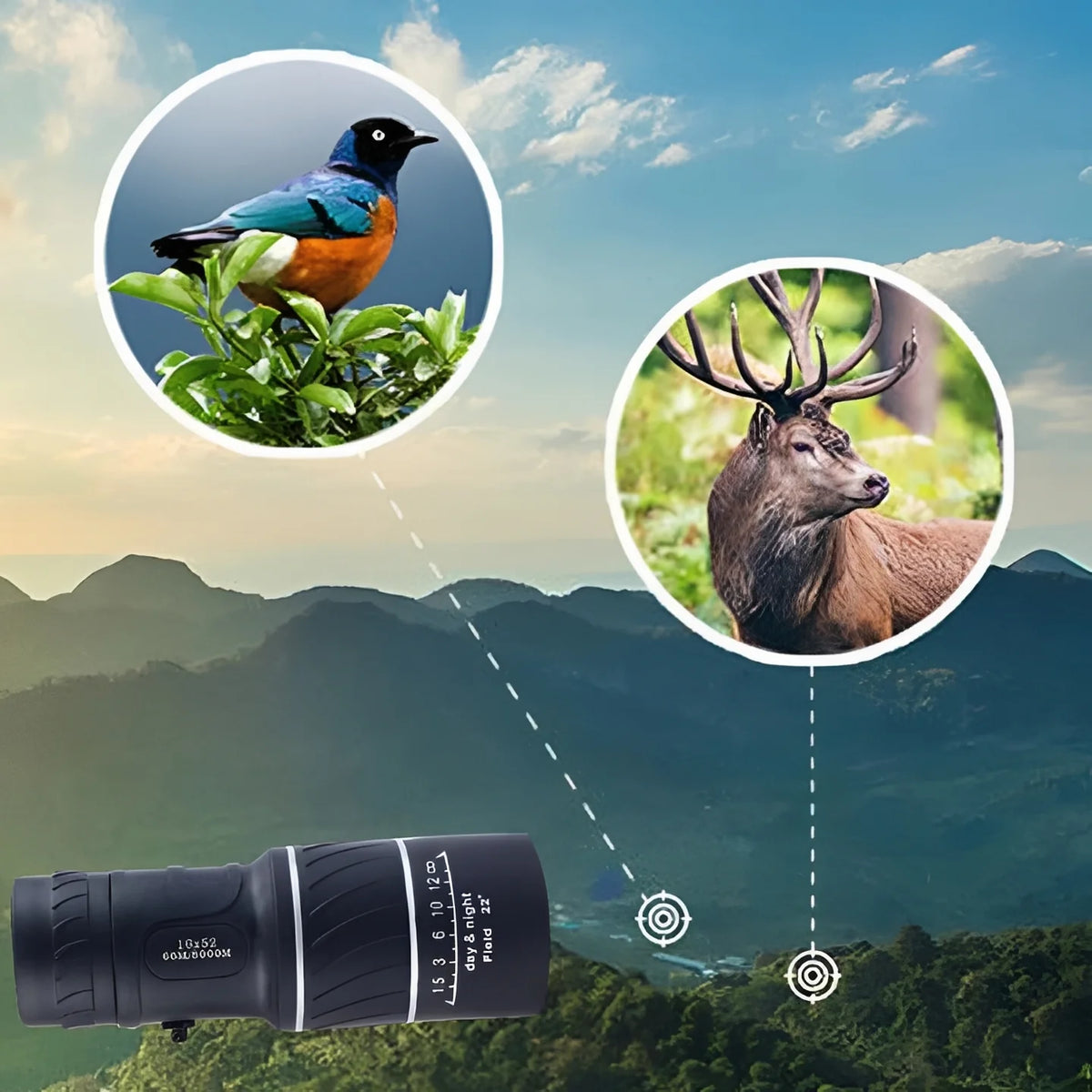Monocular 12x Magnification Optical Glass Water-Resistant