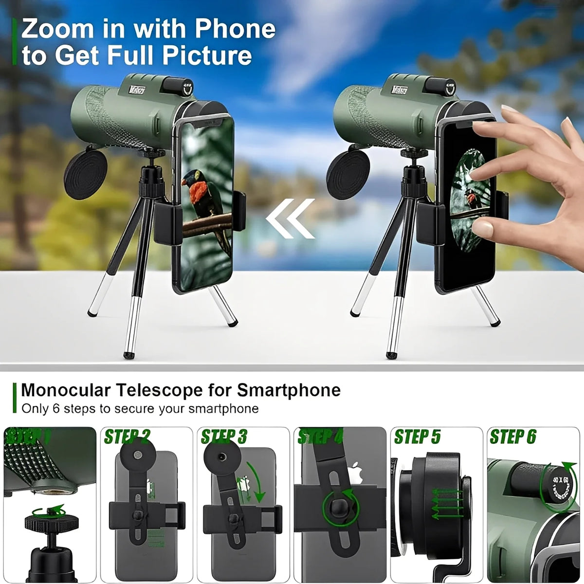 Monocular Up To 600x Zoom Lightweight Portable