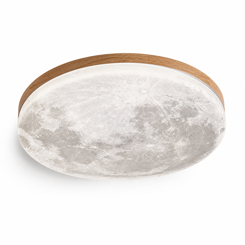 Moon-Round Solid Wood And Acrylic LED Ceiling Light
