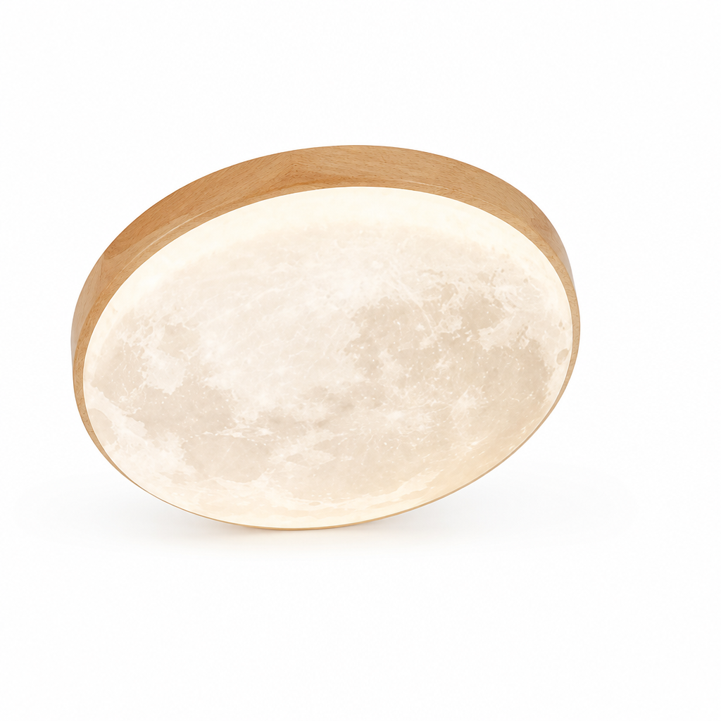 Moon-Round Solid Wood And Acrylic LED Ceiling Light