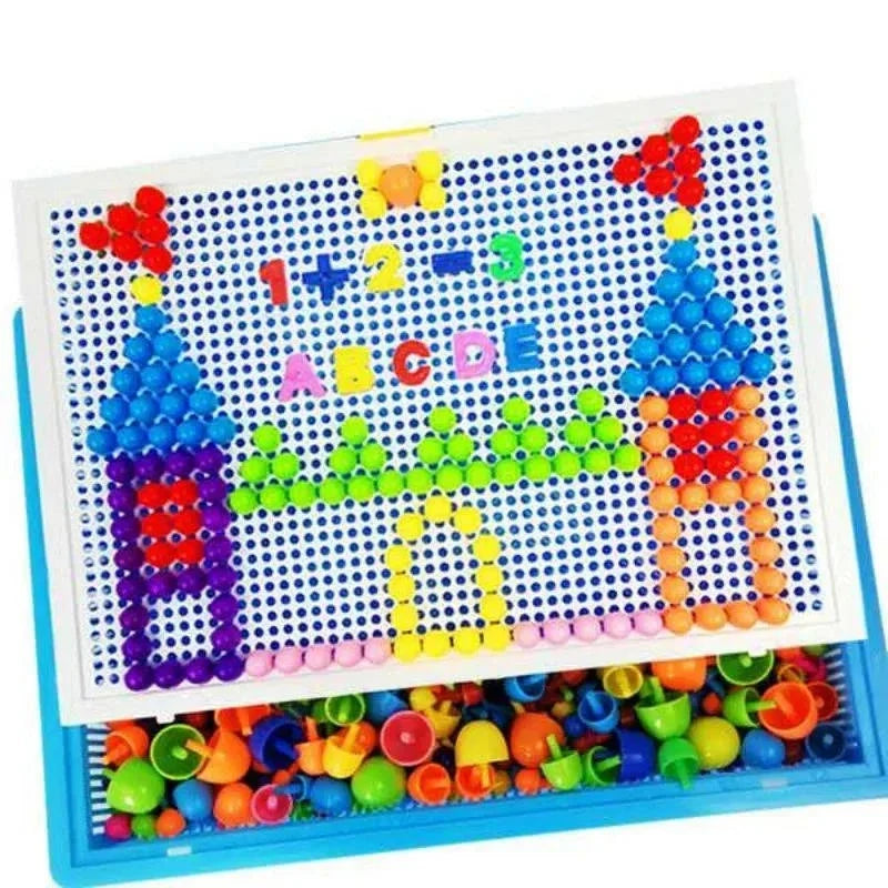 Mosaic Peg Board Mushroom-Grip Pegs & Handled Basket