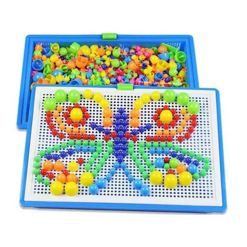Mosaic Peg Board Mushroom-Grip Pegs & Handled Basket