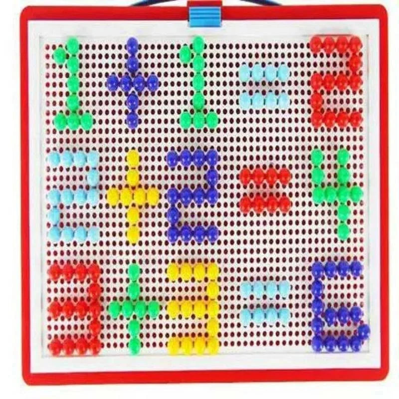Mosaic Peg Board Mushroom-Grip Pegs & Handled Basket