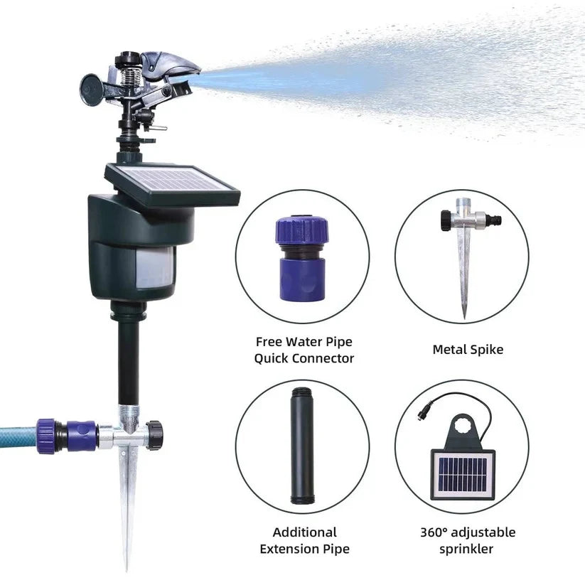 Motion-Activated Sprinkler Solar-Powered 30 Ft Range