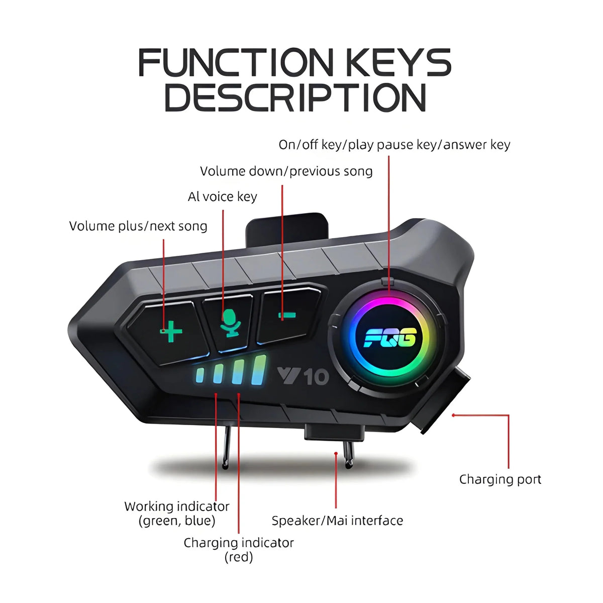 Motorcycle Bluetooth Headset 30-Hour Talk Time & IPX6 Waterproof
