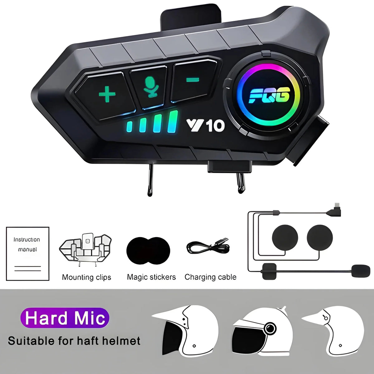 Motorcycle Bluetooth Headset 30-Hour Talk Time & IPX6 Waterproof