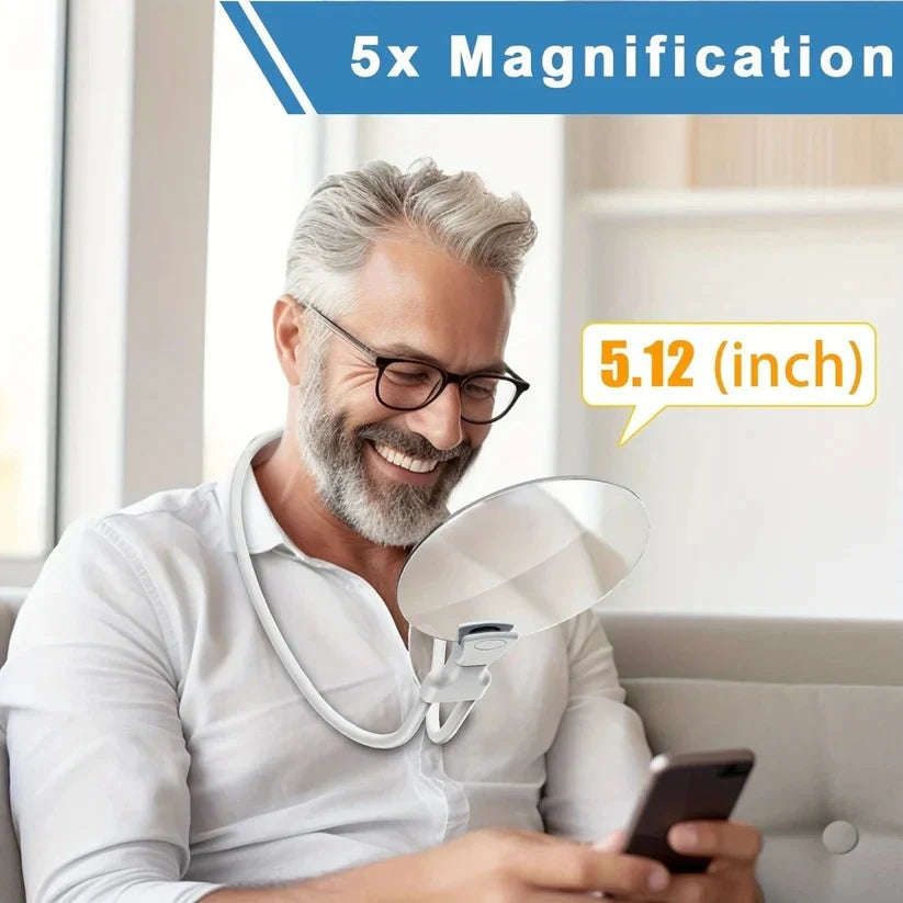 Neck Magnifier 5X Optical Glass Wearable & Tabletop Stand