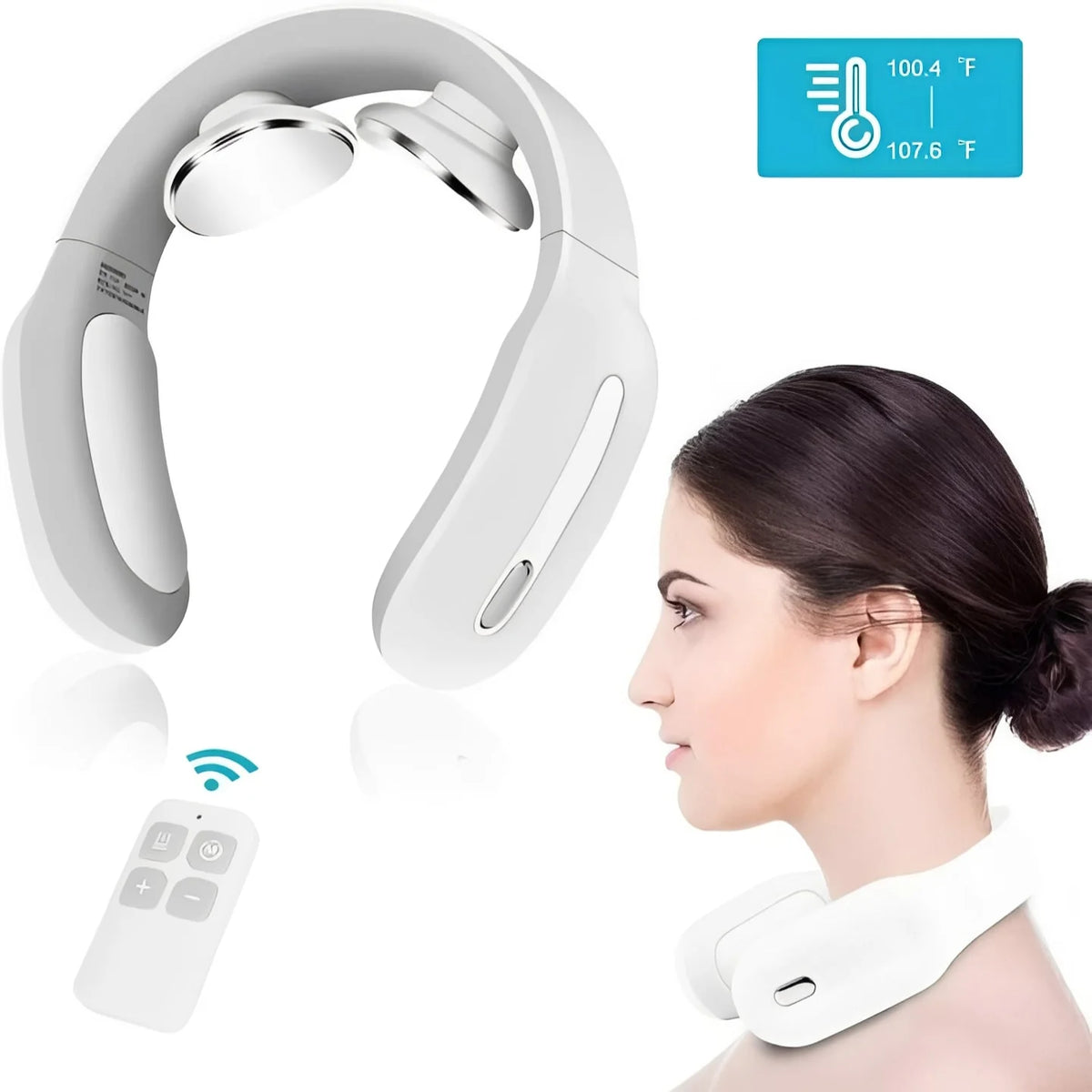 Neck Massager Rechargeable Pulse & Heat 4-Hour Battery