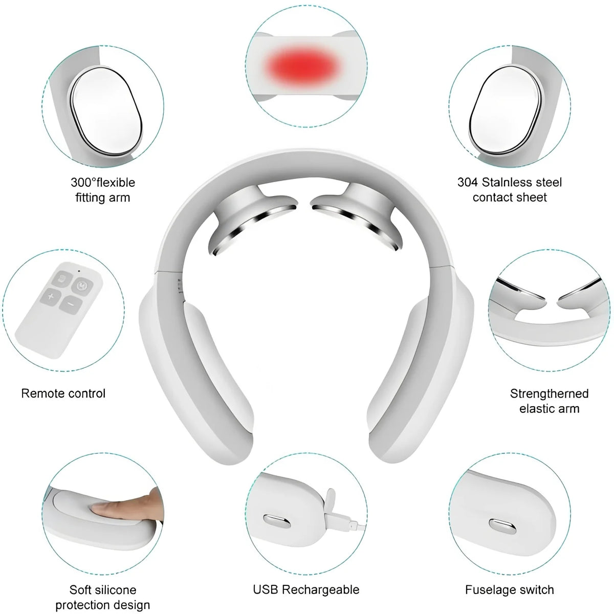 Neck Massager Rechargeable Pulse & Heat 4-Hour Battery