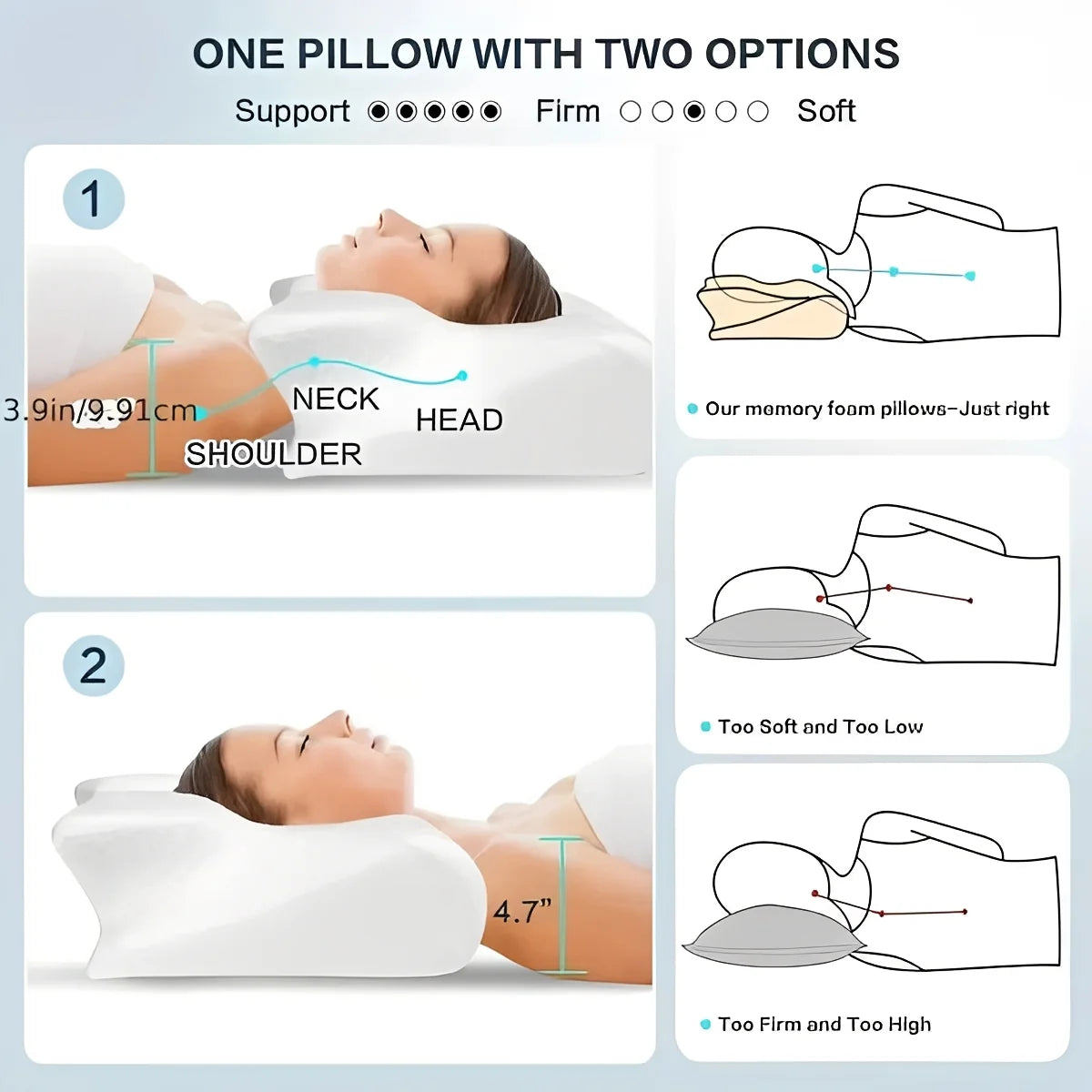 Neck Pillow Contoured Butterfly Memory Foam & Breathable Cover