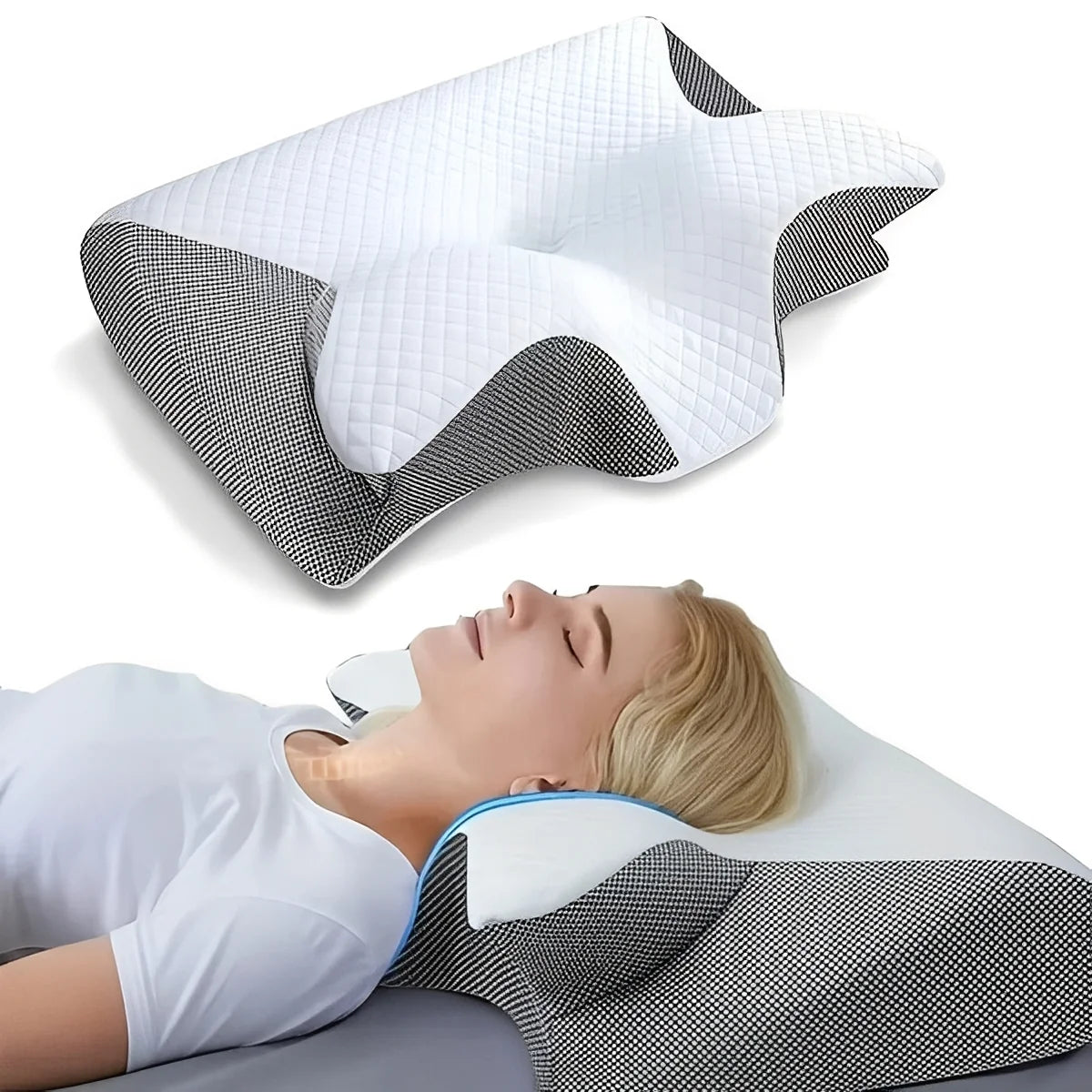 Neck Pillow Contoured Butterfly Memory Foam & Breathable Cover