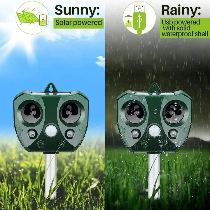 Outdoor Animal Repeller Solar-Powered Ultrasonic Weatherproof