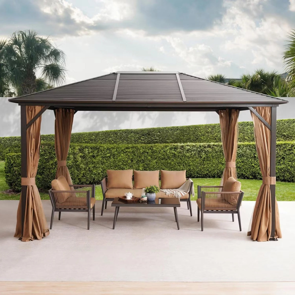 Outdoor Gazebo Powder-Coated Aluminum Frame Full Netting & Adjustable Canopy