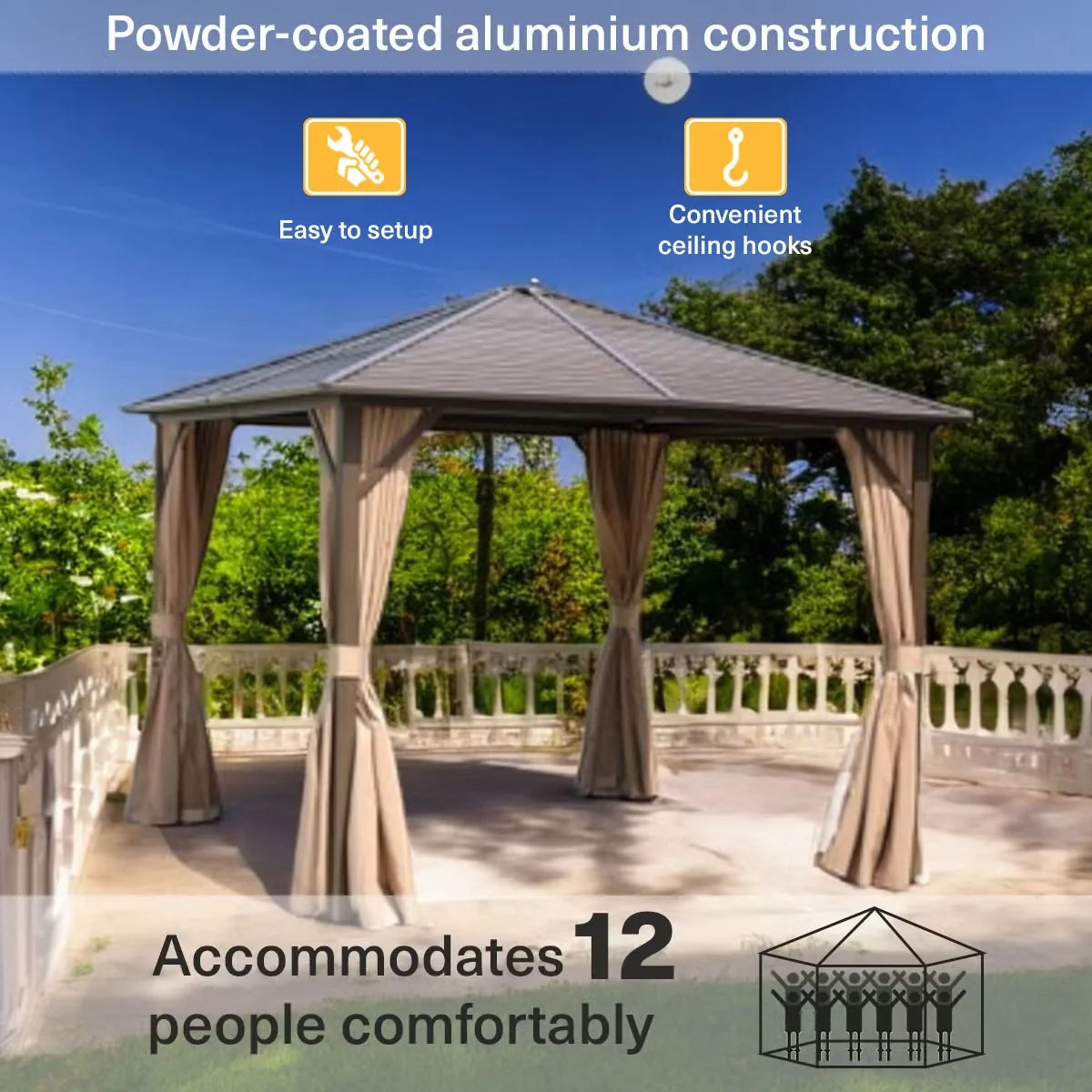 Outdoor Gazebo Powder-Coated Aluminum Frame Full Netting & Adjustable Canopy
