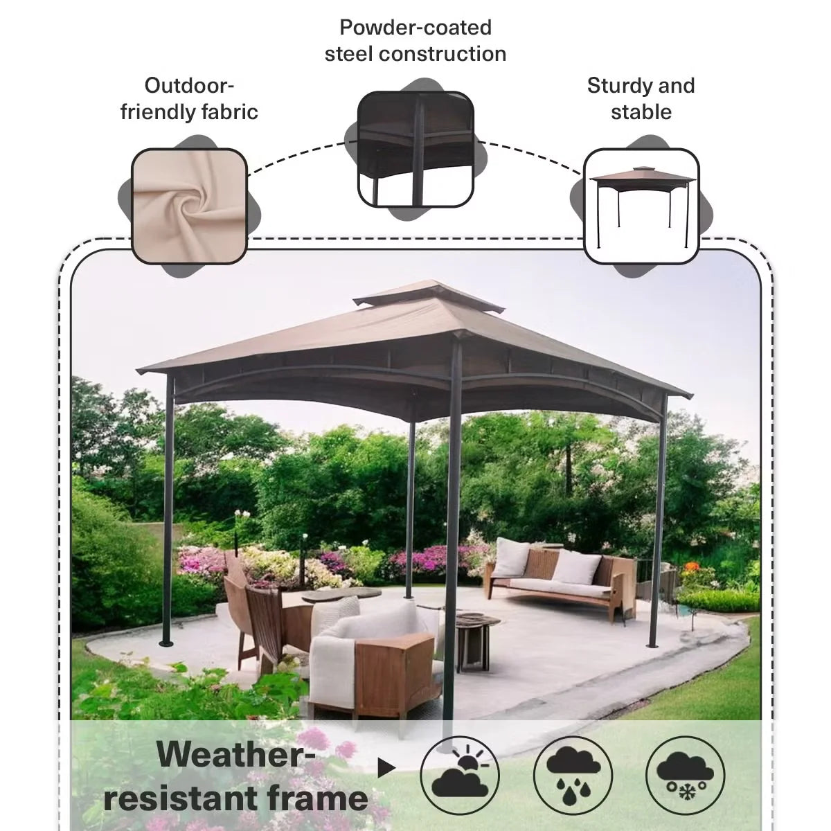 Outdoor Gazebo Rust-Proof Steel Frame Water-Resistant UV Canopy