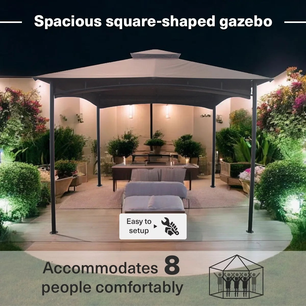 Outdoor Gazebo Rust-Proof Steel Frame Water-Resistant UV Canopy