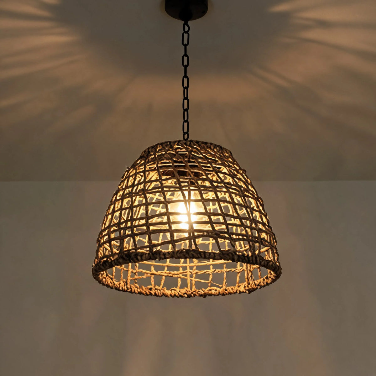 Outdoor Hanging Lantern Solar LED Rattan & Adjustable Cord