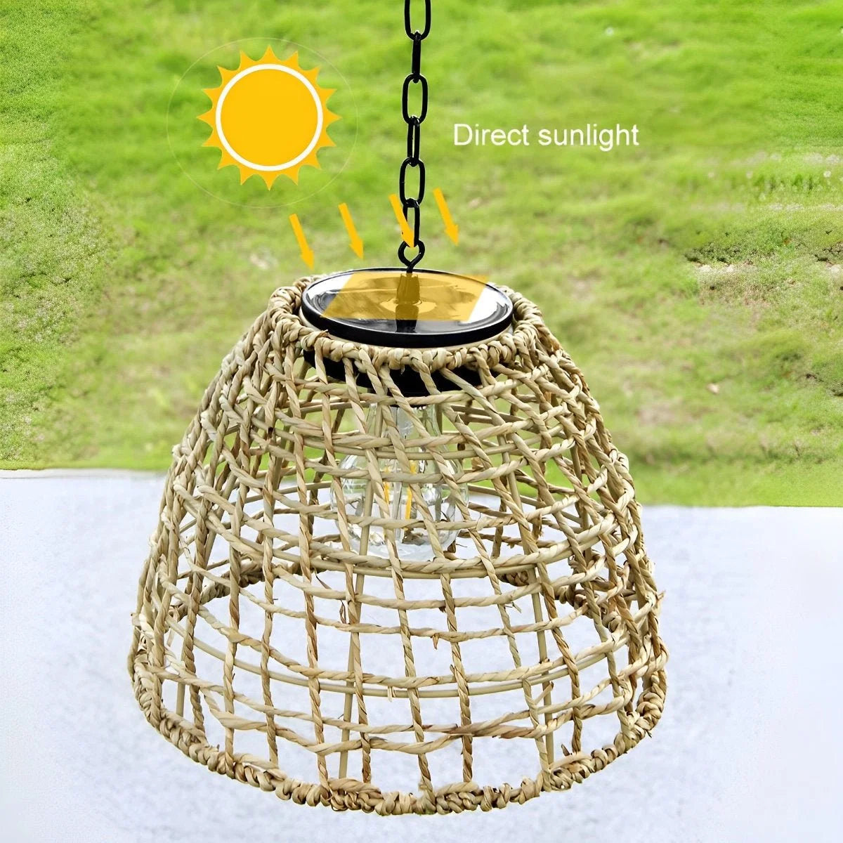 Outdoor Hanging Lantern Solar LED Rattan & Adjustable Cord