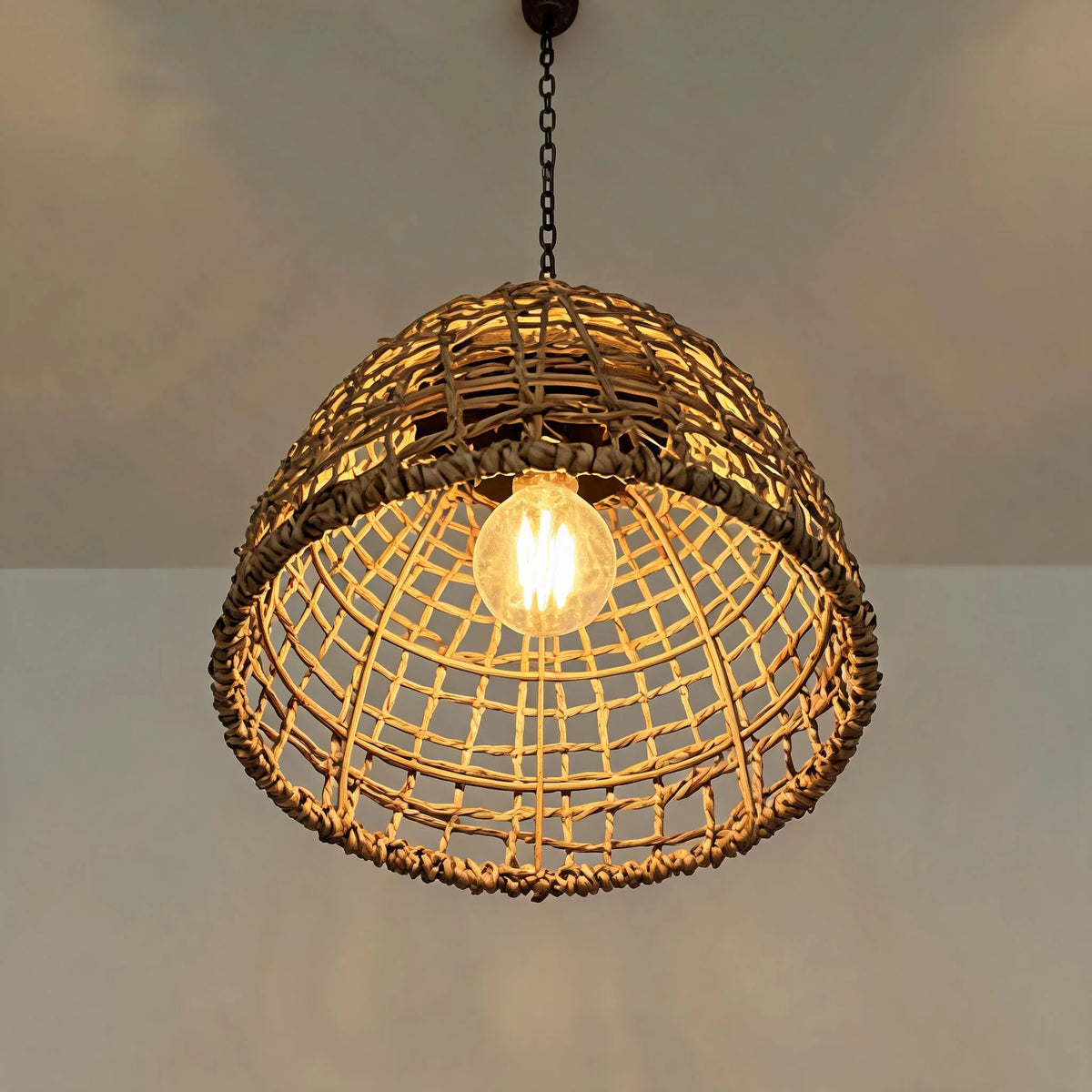 Outdoor Hanging Lantern Solar LED Rattan & Adjustable Cord