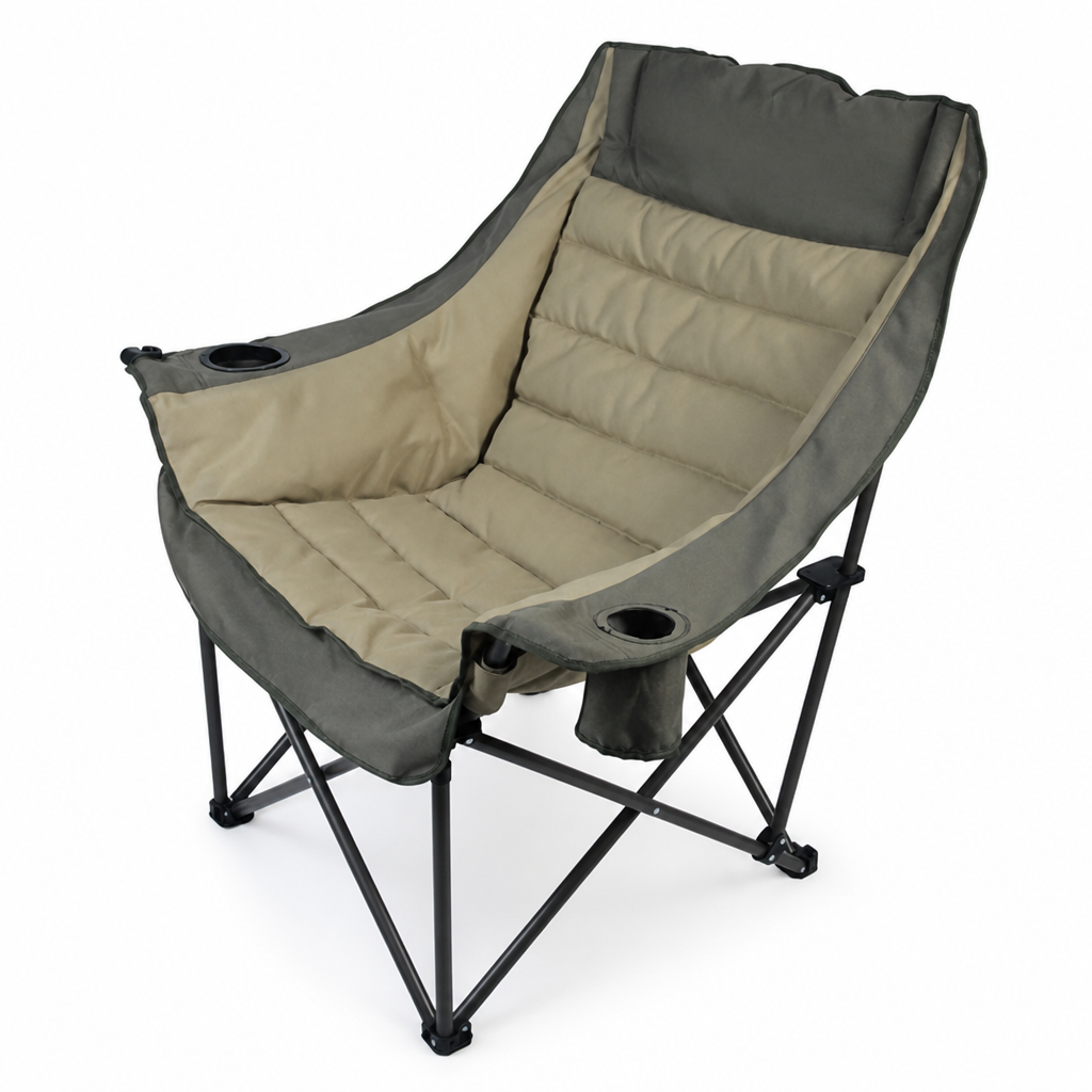 Outdoor Padded Ergonomic Folding Lounge Chair with Cup Holders