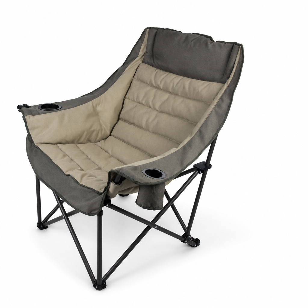 Outdoor Padded Ergonomic Folding Lounge Chair with Cup Holders