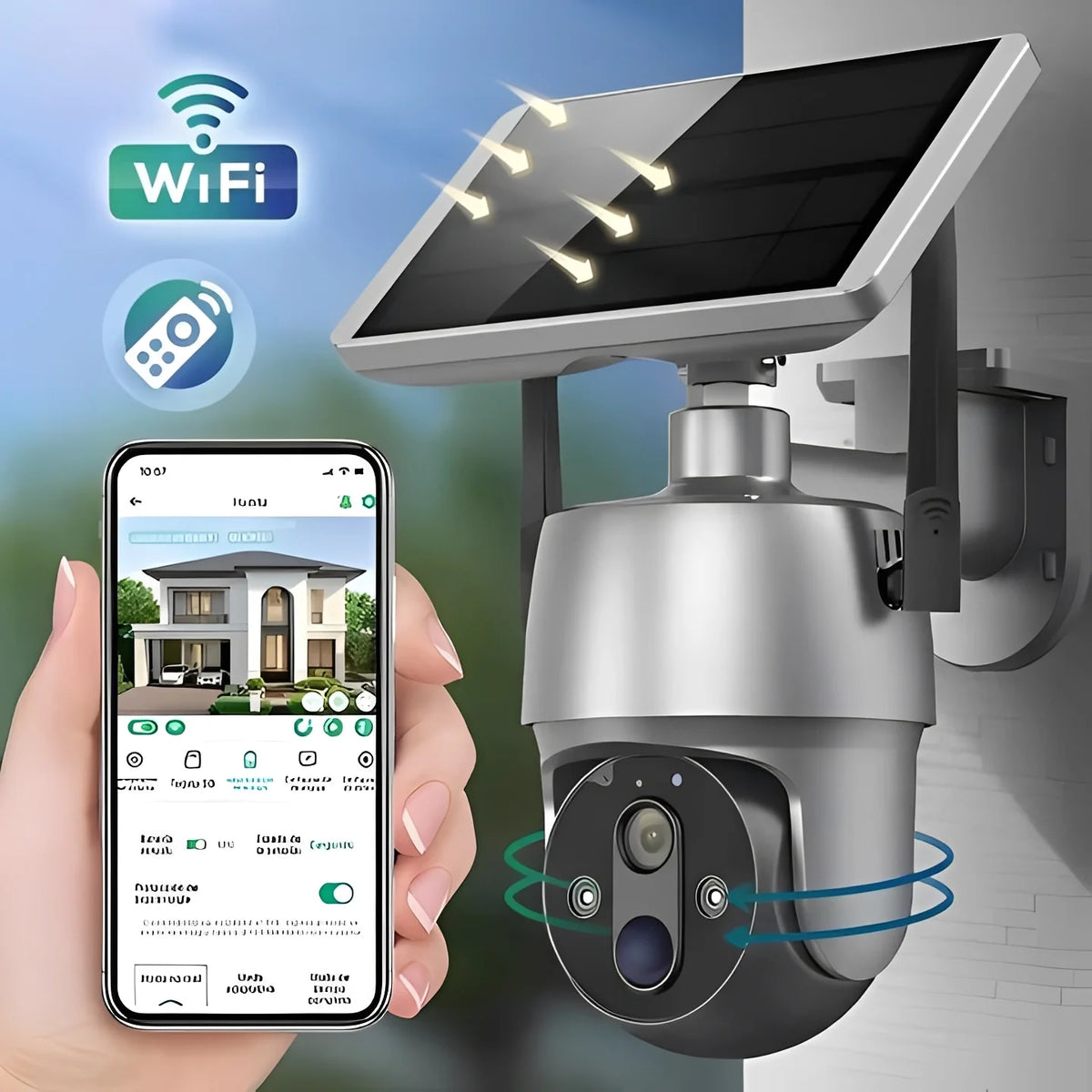 Outdoor Security Camera Solar-Powered Motorized Pan-Tilt 1080P