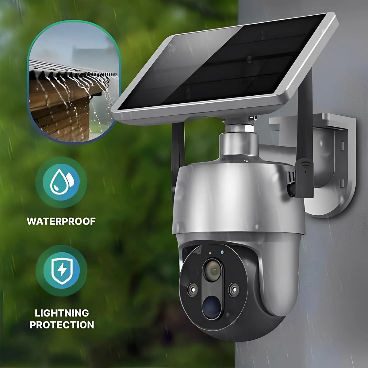 Outdoor Security Camera Solar-Powered Motorized Pan-Tilt 1080P