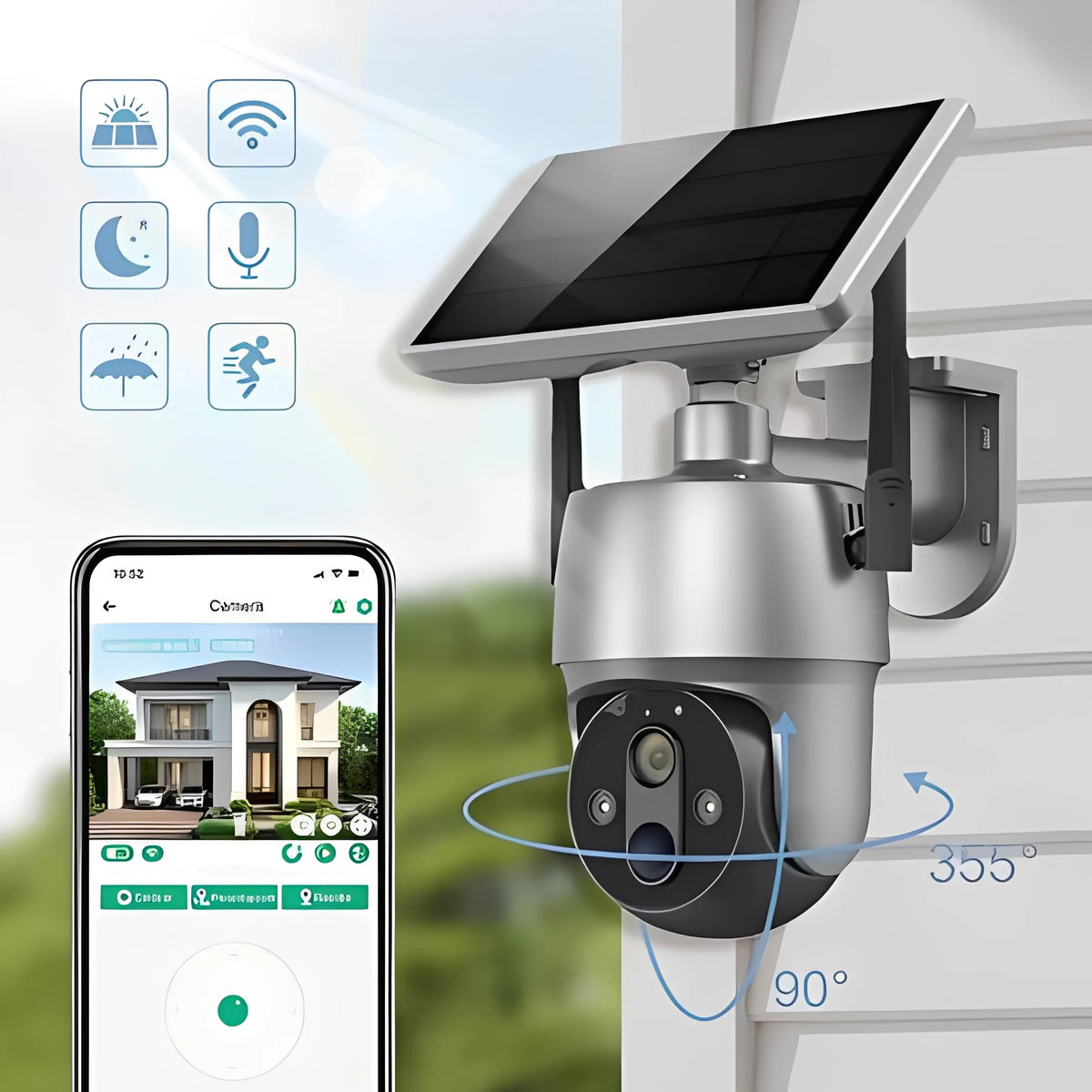 Outdoor Security Camera Solar-Powered Motorized Pan-Tilt 1080P