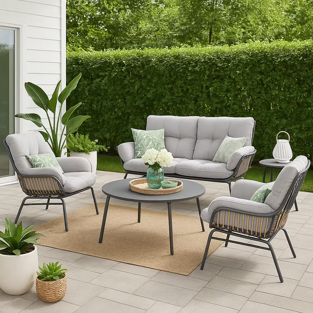 Outdoor Sofa Set 4-Seater Steel Frame & Textilene Cushions