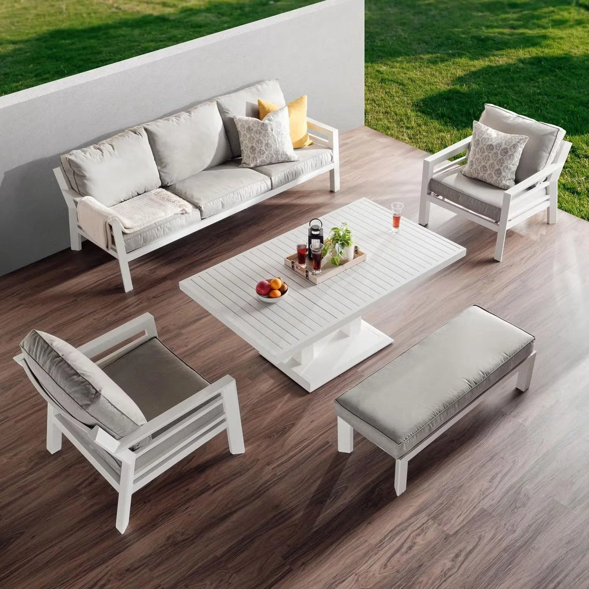 Outdoor Sofa Set 5-Seater Aluminium Frame & Lift-Top Table