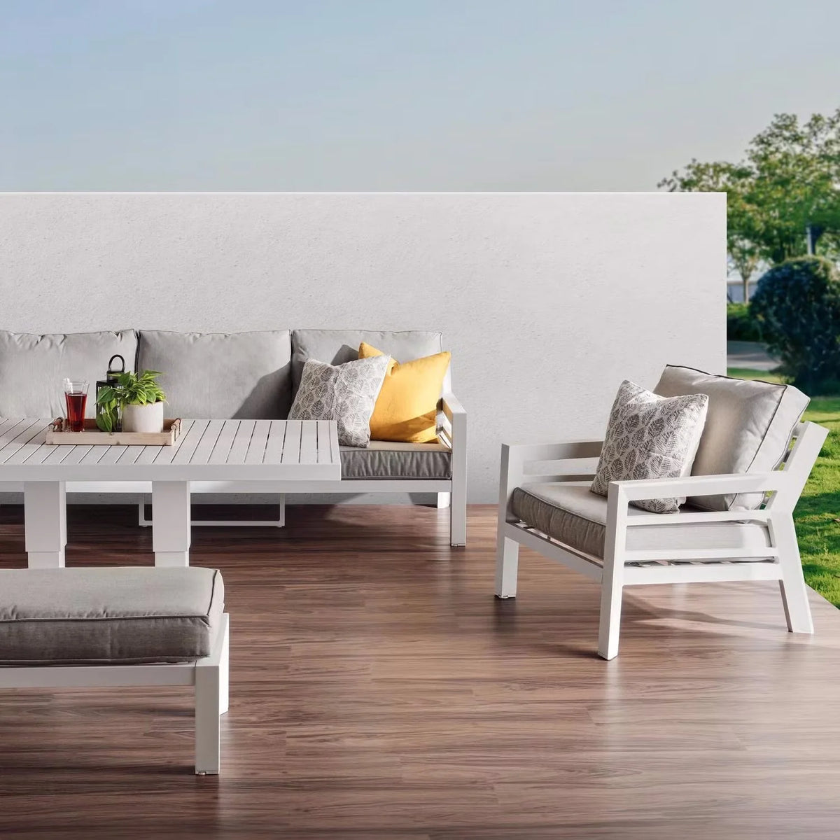 Outdoor Sofa Set 5-Seater Aluminium Frame & Lift-Top Table