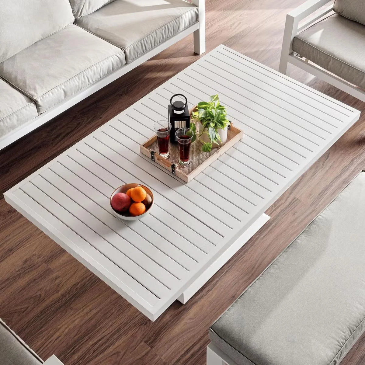 Outdoor Sofa Set 5-Seater Aluminium Frame & Lift-Top Table