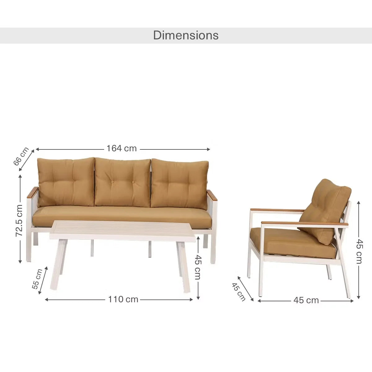 Outdoor Sofa Set 5-Seater Powder-Coated Aluminum Frame