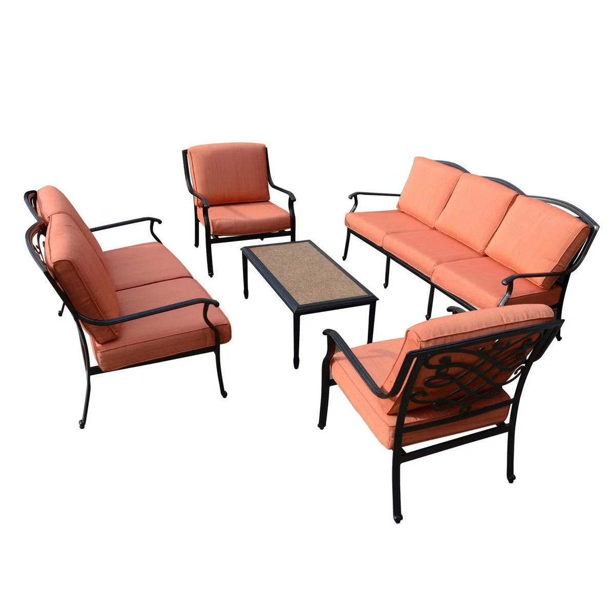 Outdoor Sofa Set Aluminum Frame Weather-Resistant Orange Cushions