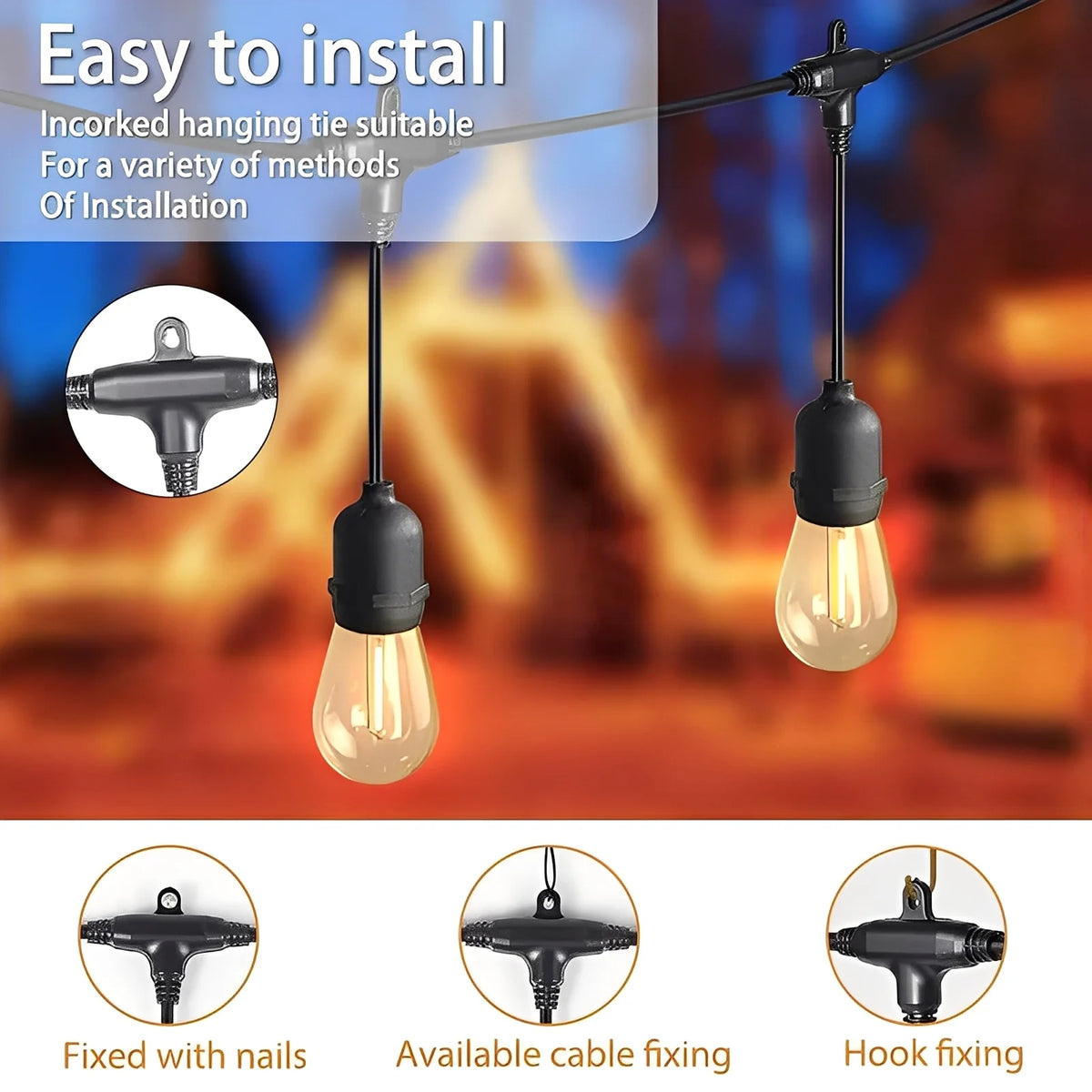Outdoor String Lights E26 Sockets IP65 Weather-Resistant