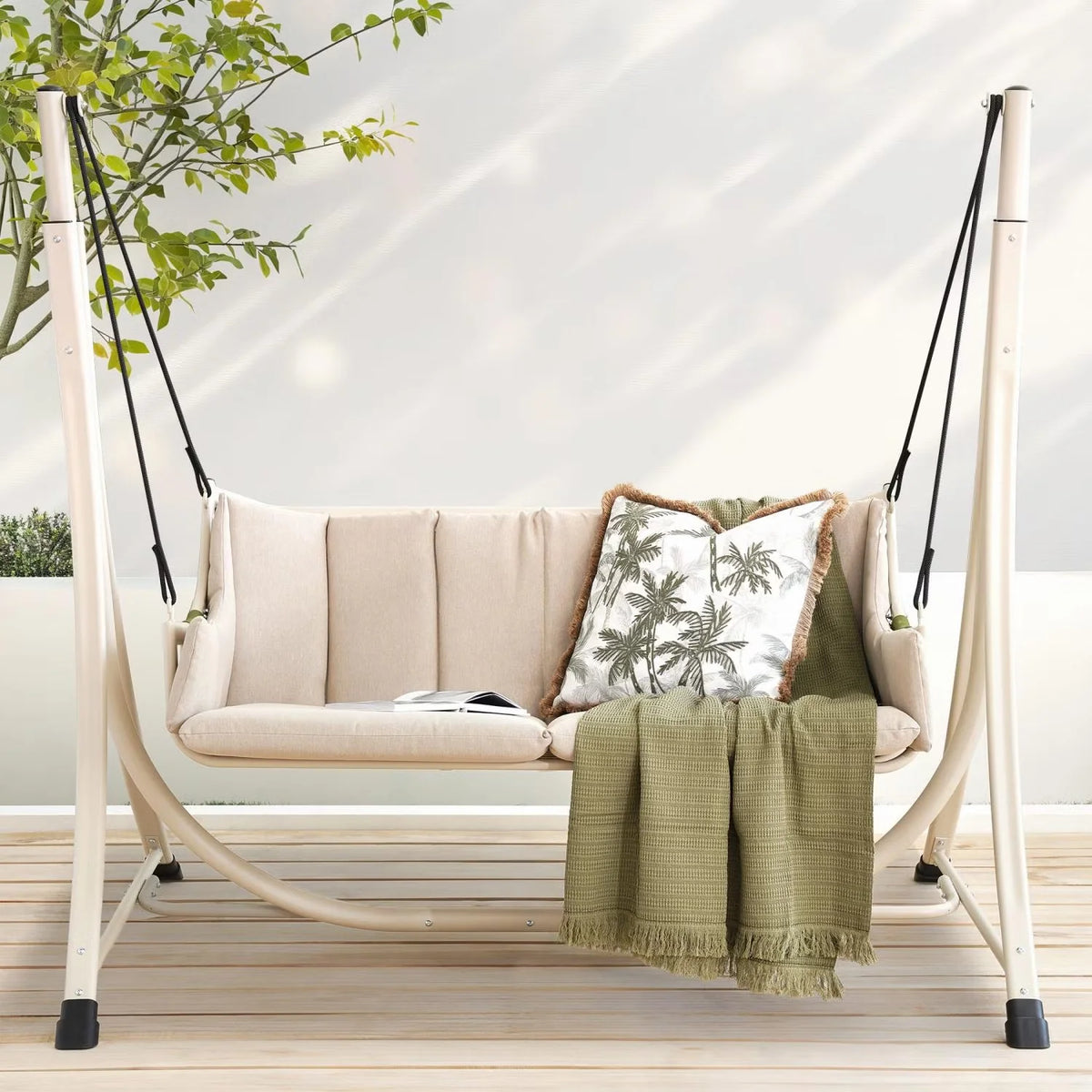 Outdoor Swing Chair 2-Seater Rust-Resistant Steel Frame