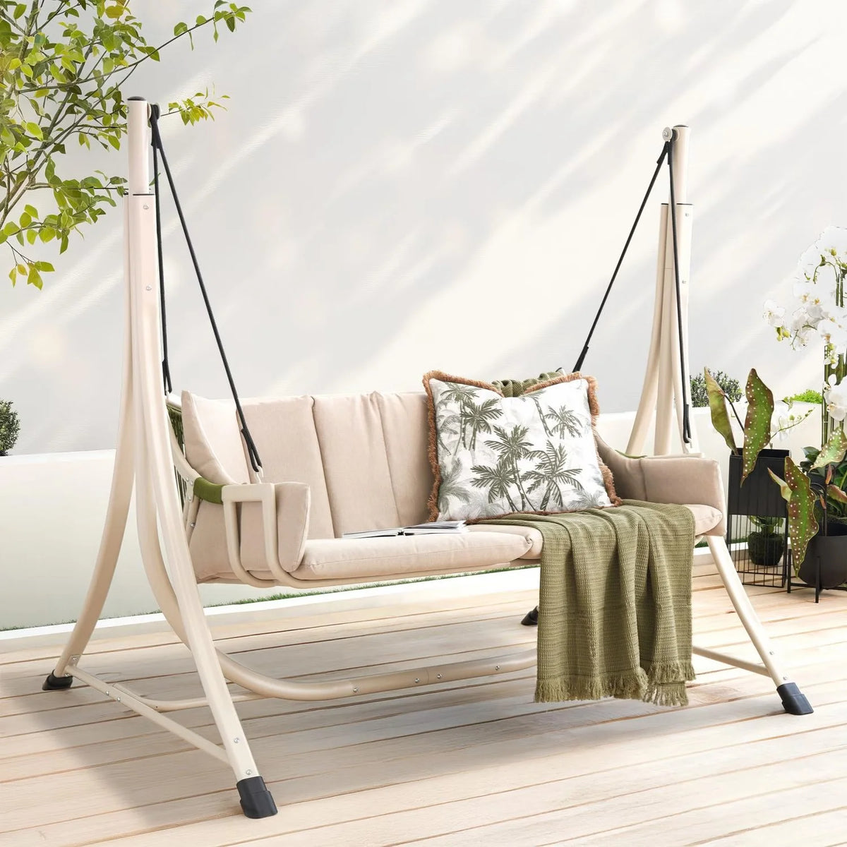 Outdoor Swing Chair 2-Seater Rust-Resistant Steel Frame
