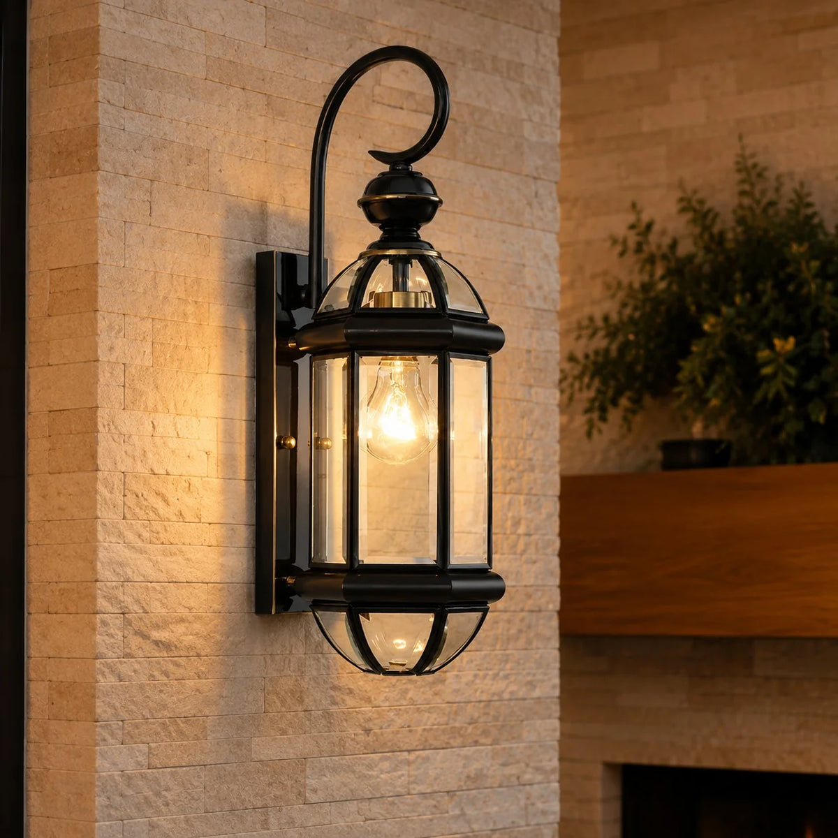 Outdoor Wall Light Brass Clear Glass Hardwired