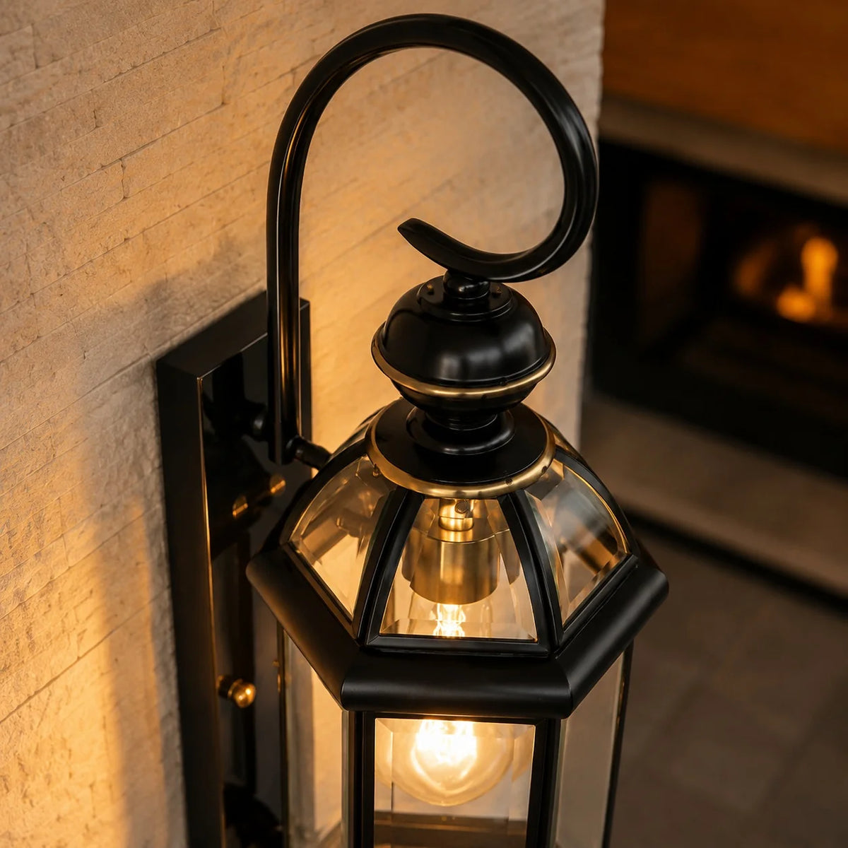 Outdoor Wall Light Brass Clear Glass Hardwired
