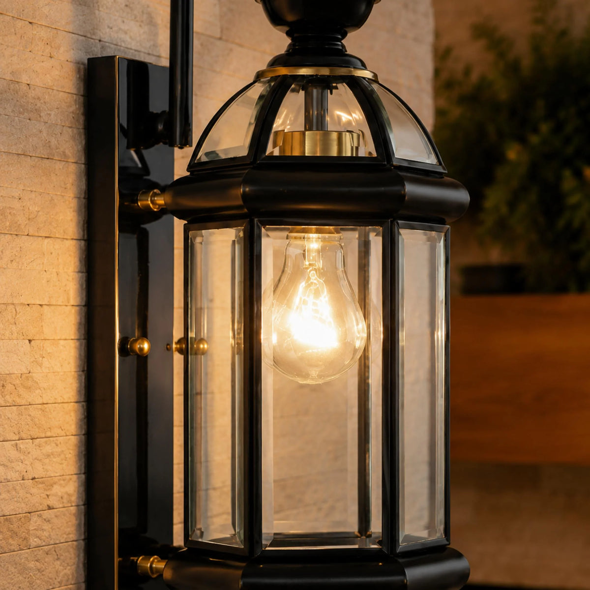 Outdoor Wall Light Brass Clear Glass Hardwired