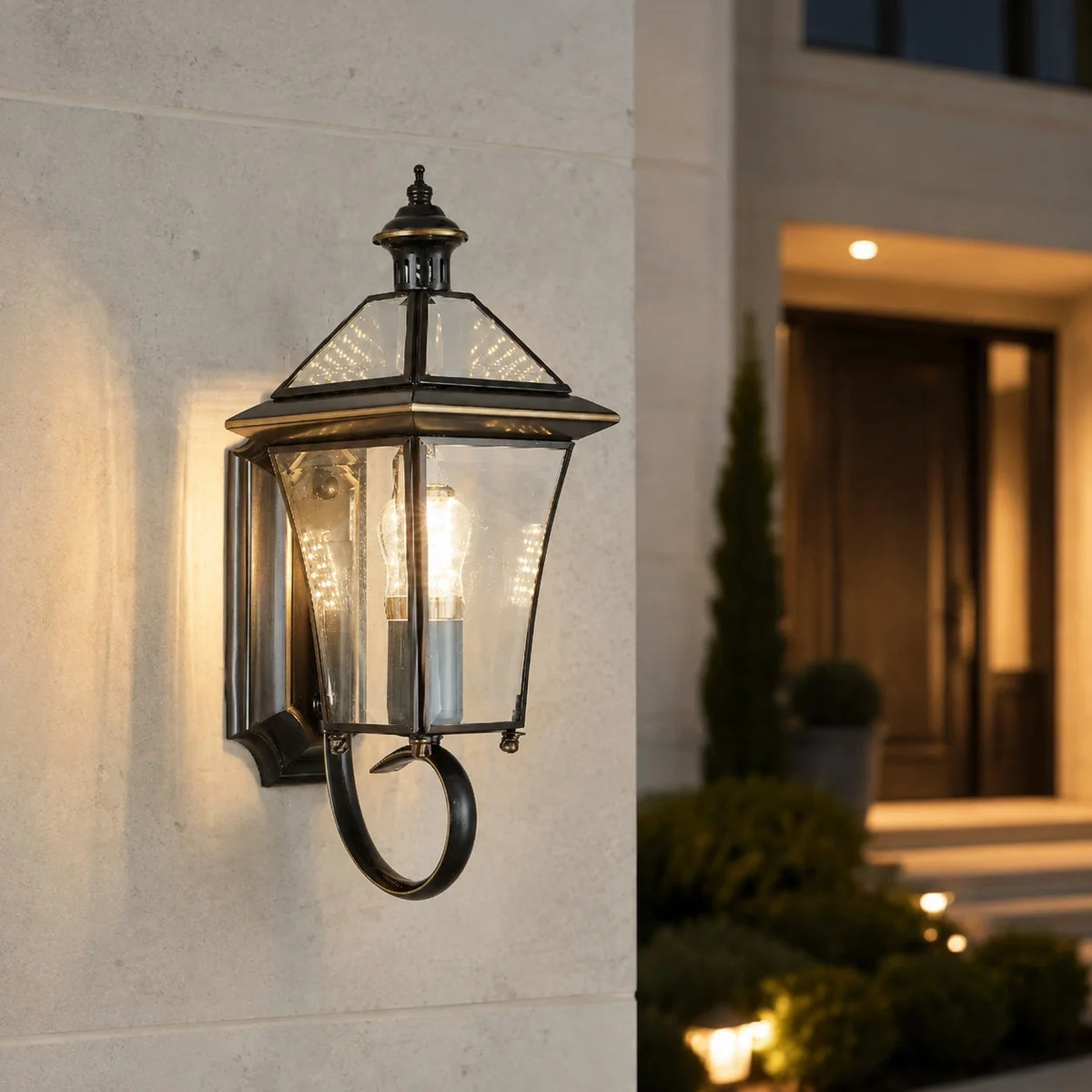 Outdoor Wall Light Brass & Clear Glass IP65