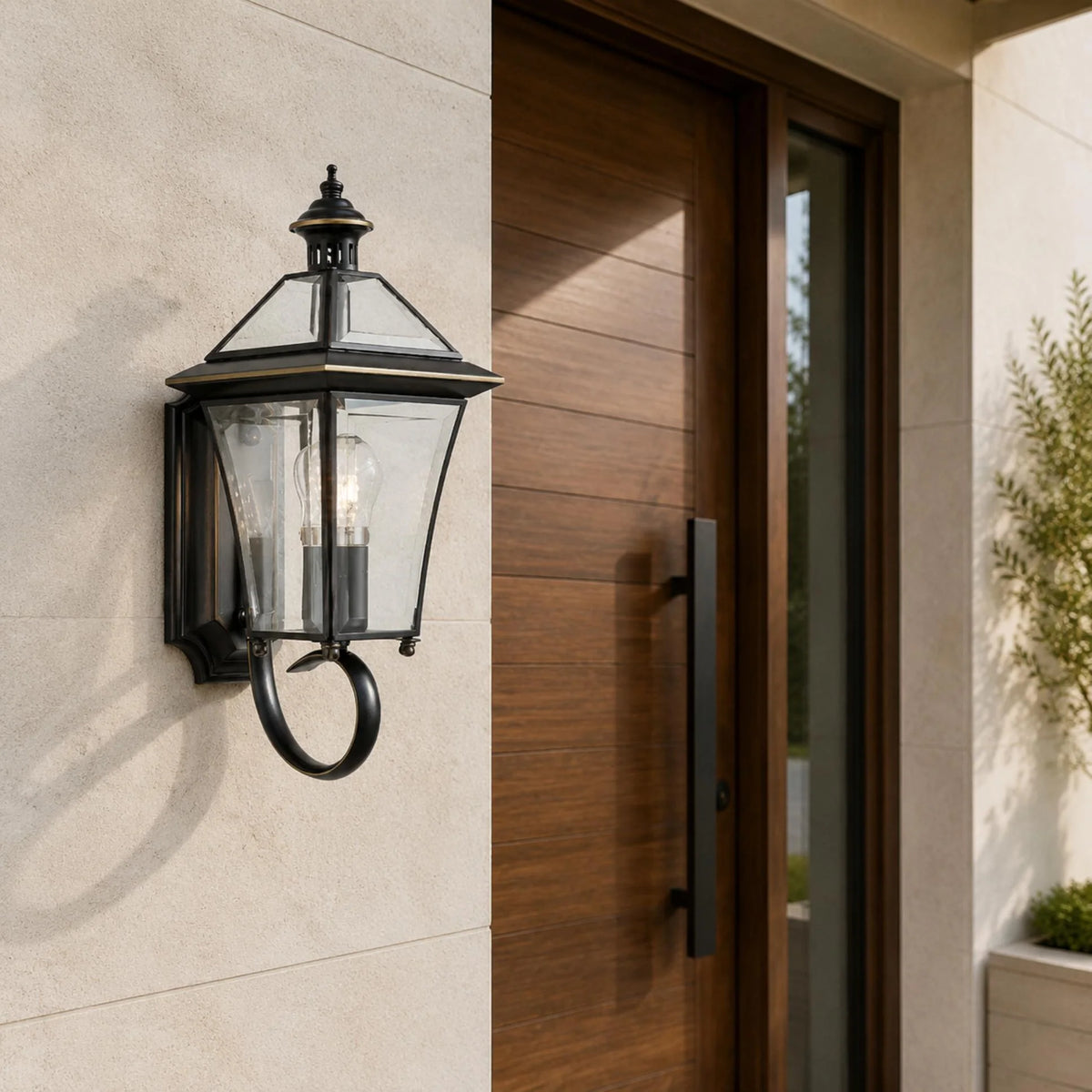 Outdoor Wall Light Brass & Clear Glass IP65
