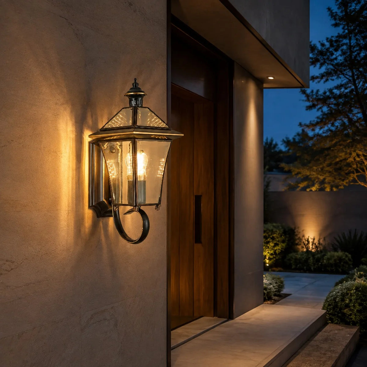 Outdoor Wall Light Brass & Clear Glass IP65