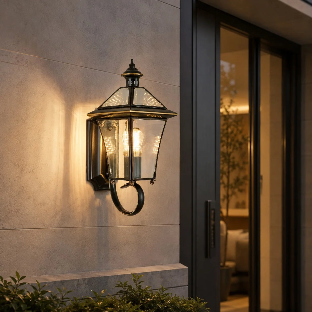 Outdoor Wall Light Brass & Clear Glass IP65